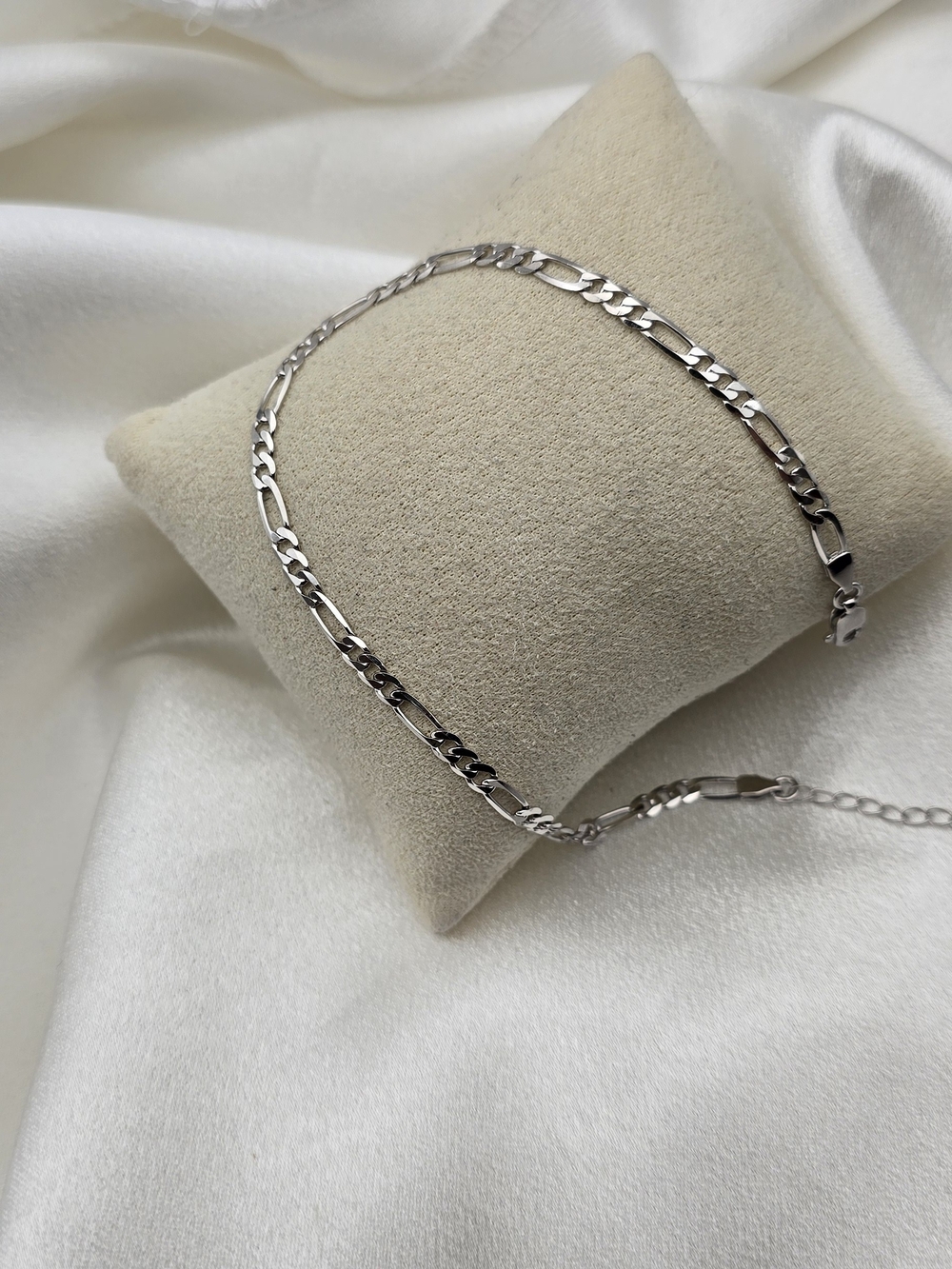 Rhodium Over Sterling Silver 925 Figaro Chain Anklet